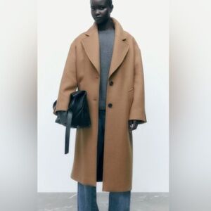 Zara Tan Wool Blend Oversized Coat M
